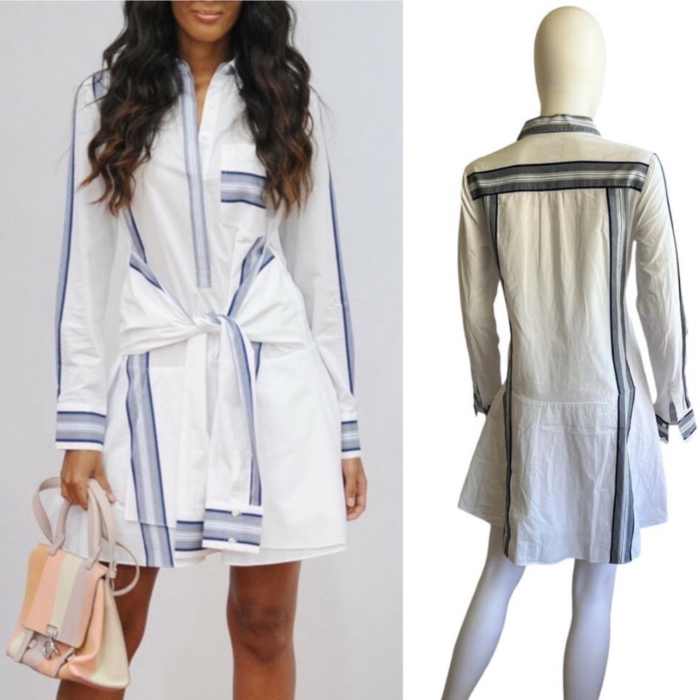 Derek Lam 10 Crosby White Tie-Front Shirt Dress | Peplum Hem ,Chic Minimalist LG - Picture 2 of 16